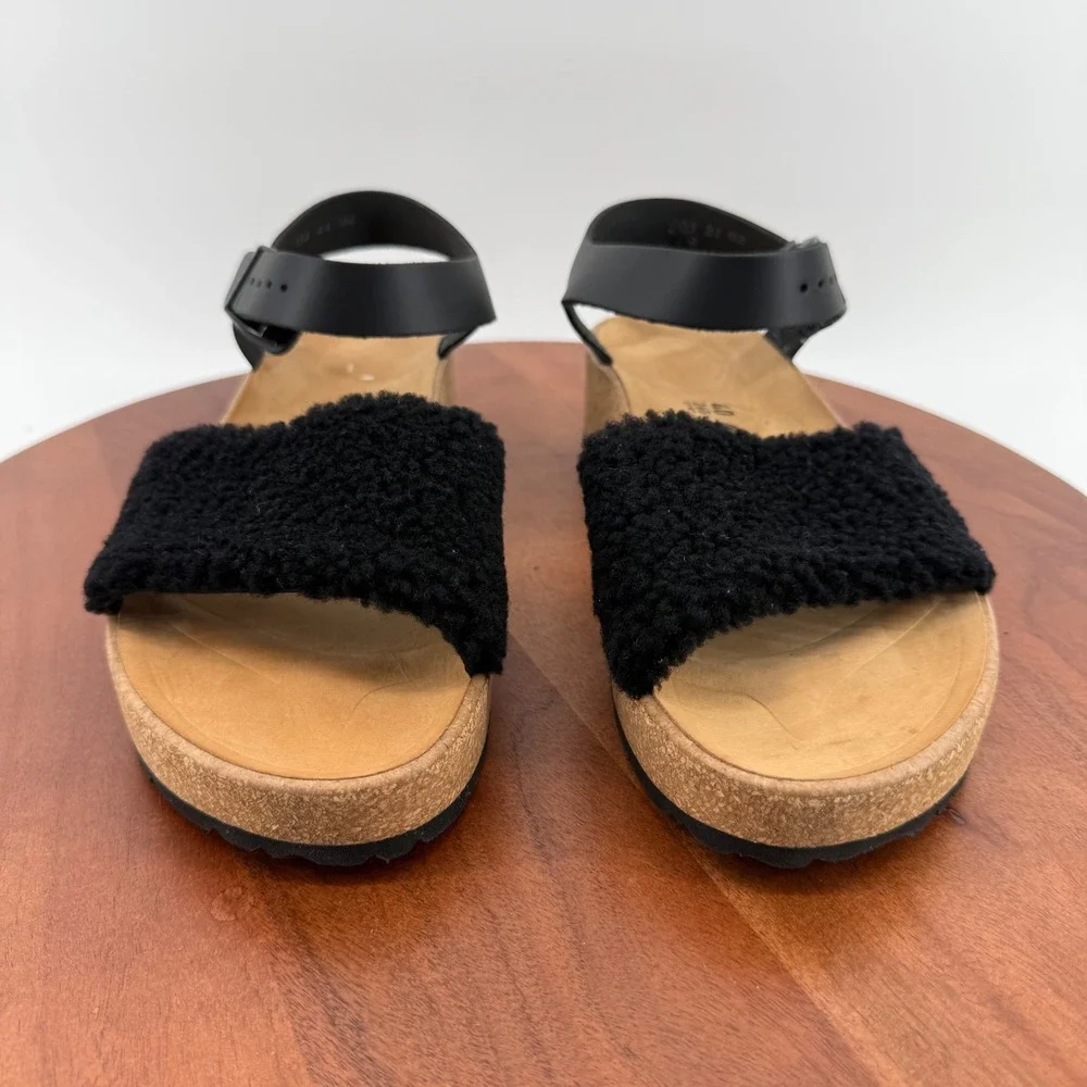 Papillio Glenda Sandals Black Shearling Leather Platform Women EU40/US 9